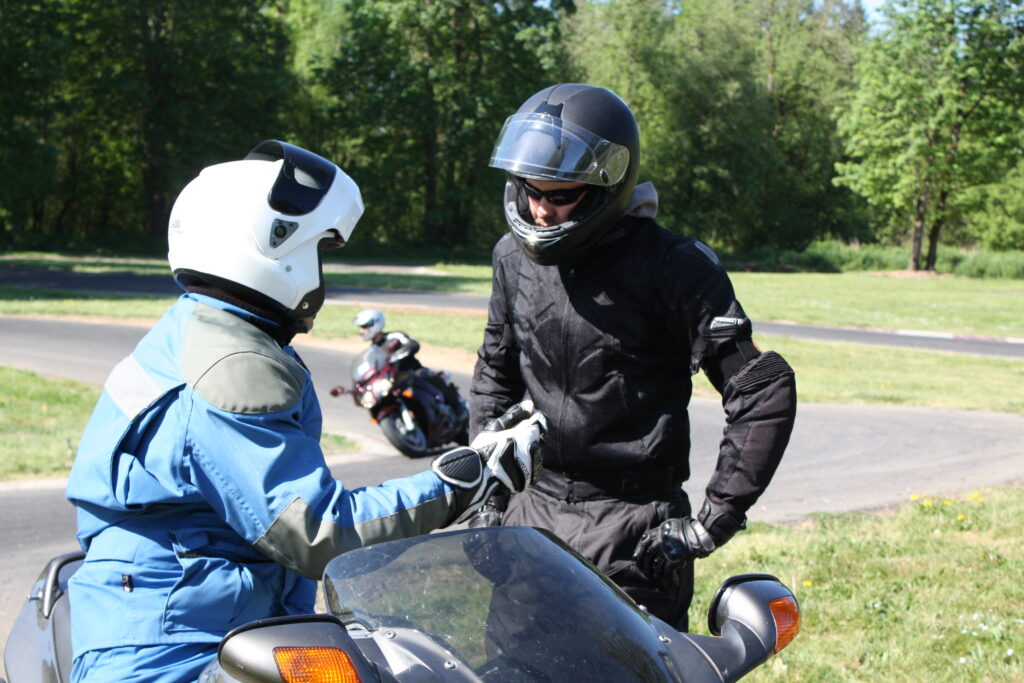motorcycle instructor and student