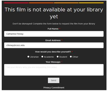 Image of the Kanopy video request form