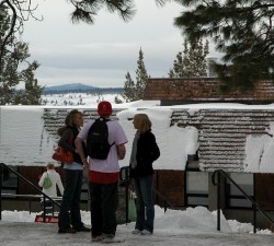 Students in COCC quad with snow