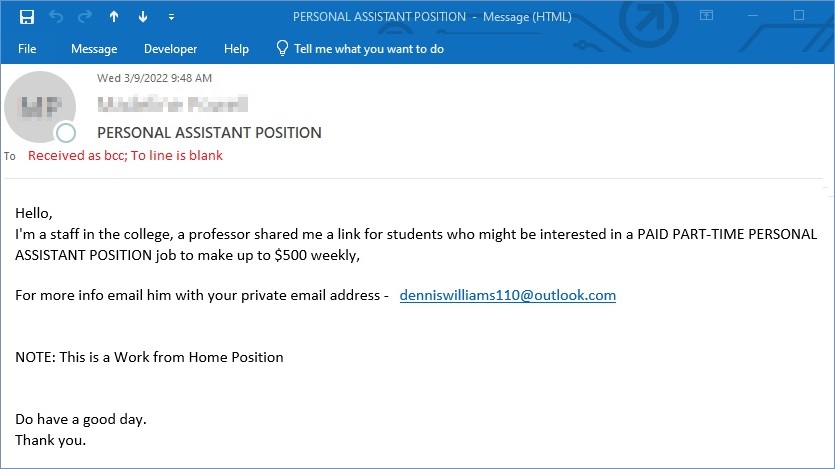 Phishing email 2022.03.09
