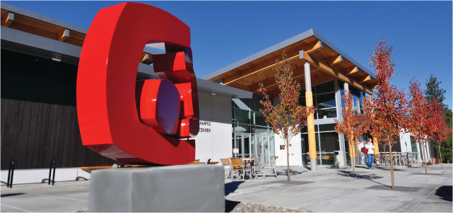 Red Sculpture in front of COCC Coats Center