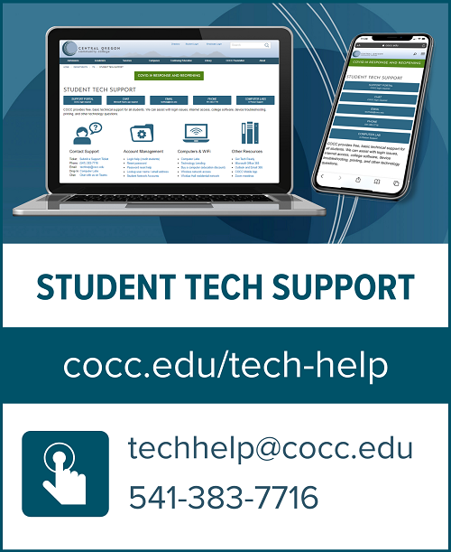 Student Tech Support graphic, phone number 541 383 7716