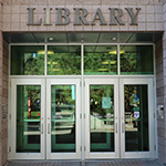 Photo of the library front doors
