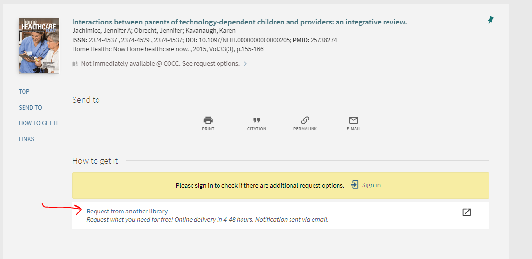 Shows link labeled "request from library"