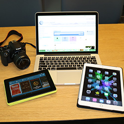 A photo of technology available for checkout at COCC Barber Library