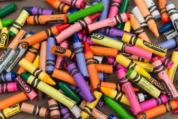 Colorful pile of broken crayons used for Education: Early Childhood Education Program at Central Oregon Community College.